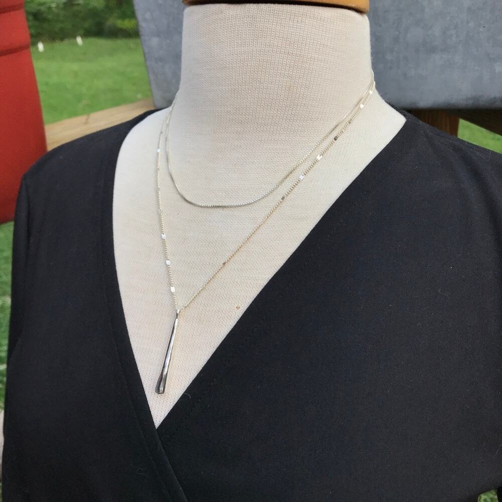 Jenny Bird Leanna Double Strand Necklace Silver Tone - Tapered Bar Pendant